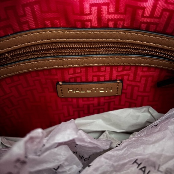 Halston NWT Quincy Tan Satchel with Gold Hardware - Picture 6 of 14